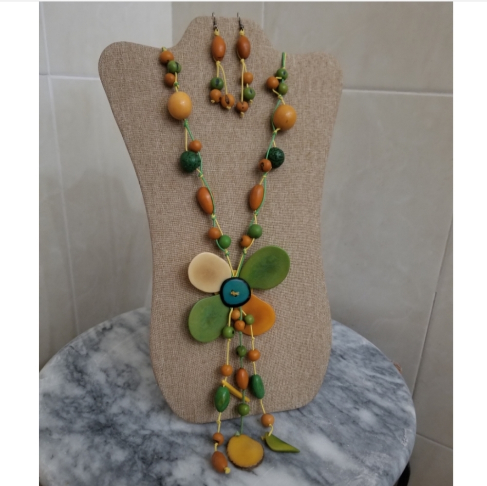 Colorful Flower Necklace and Earrings Set
